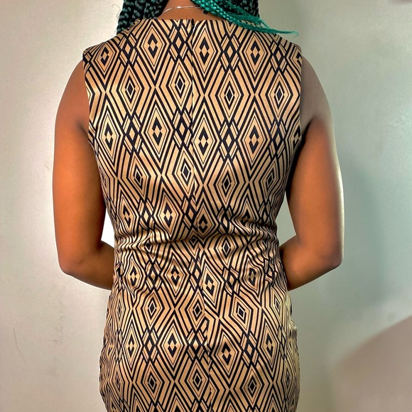 Brown/Black Metallic Gold Formal Evening Party Short Sleeve Stretchy dress - Picture 3 of 3